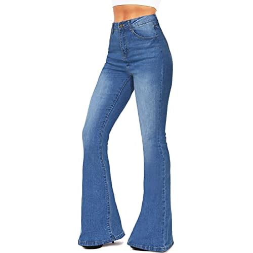 Women's Fashion High Waisted Wide Leg Bootcut Slim Denim Flare Bellbottom Jeans