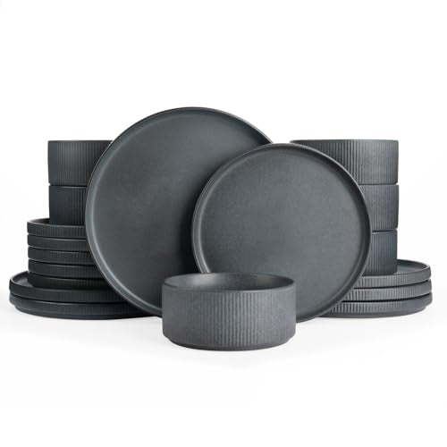 Famiware Matte Dark Charcoal Star Dinnerware Set - 18 Piece Stoneware for 6