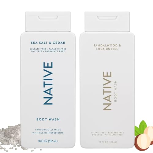 Natural Body Wash Pack - Sandalwood & Shea Butter, Sea Salt & Cedar - Sulfate & Paraben-Free - 18oz Each