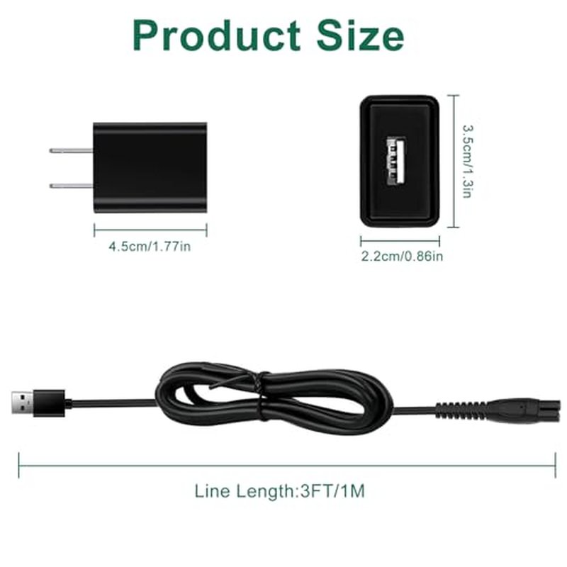 5V Charger for Philips-Norelco-One-Blade QP2724 QP2834 QP1324 MG5910 MG7910 MG9510 MG9520 PQ888 PQ889, OneBlade Power Cord for Philips Norelco Shaver 2400 3600 USB Charging Cable