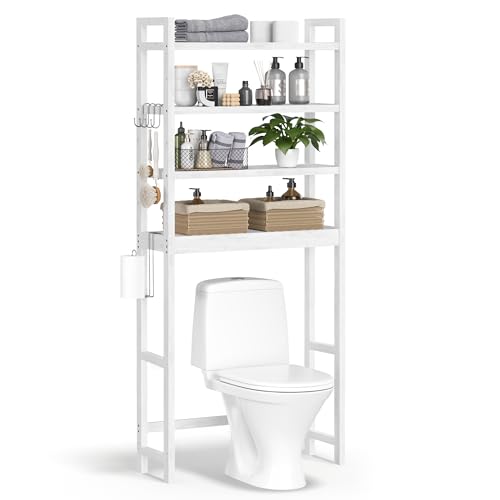 SONGMICS 4-Tier Bamboo Over-The-Toilet Storage Shelf - Cloud White, 72.8"H