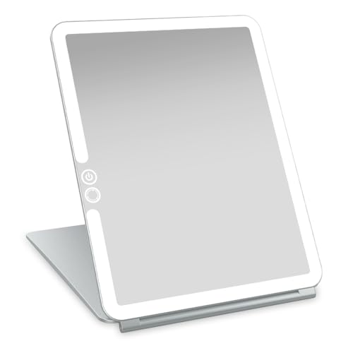 LUNA London Eclipse LED Lighted Travel Vanity Makeup Mirror | 3 Colour Light, Compact, Portable, Lighted, Rechargeable, Illuminated Mirror | Perfect for Travel, Makeup & Beauty Needs | Chalk Grey