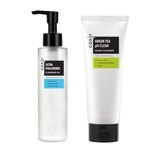 coxir ULTRA HYALURONIC CLEANSING OIL 5.07 fl.oz + GREENTEA PH CLEAR FOAM CLEANSER 5.07 fl.oz l Gentle Facial Cleanser, Blackheads, Deep Cleansing, Hyaluronic Acid, Korean skincare