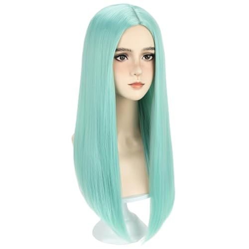 Long Straight Mint Green Wig - 22 Inch Cosplay & Daily Party Hair with Hairnet