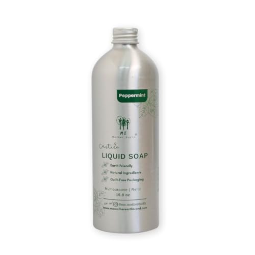 Castile Soap All-in-One Liquid Soap, 15.9 Oz - Natural, Biodegradable & Vegan, Gentle Multi-Purpose Cleaner for Body, Face, Hair & Home, Ideal for Sensitive Skin, Eco-Friendly Formula (Peppermint)