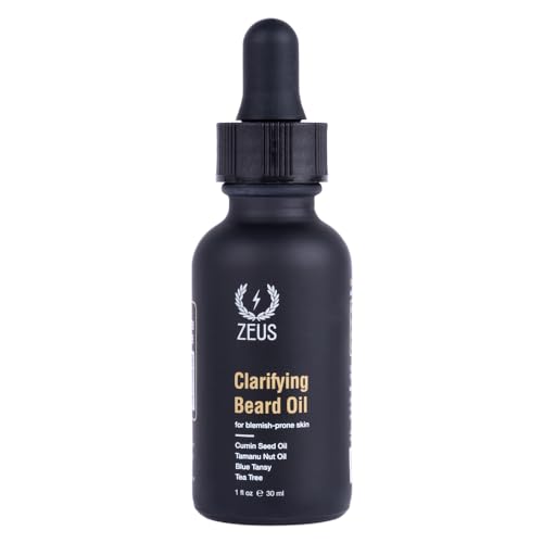 ZEUS Clarifying Beard Oil for Men, Hydrating Facial Hair Oil with Tea Tree for Sensitive Skin, Revitalizes, Treats Blemishes, Promotes Healthy Beard Growth (Made in USA) 1 fl. oz.