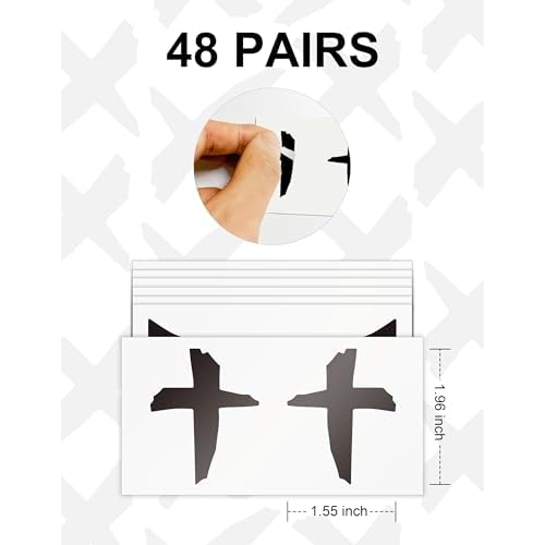 48 Pairs Sports Eye Black Stickers, Sports Eyeblack Stickers Breathable Eye Strips for Baseball Football Softball Lacrosse Fans on Game Day (Cross)