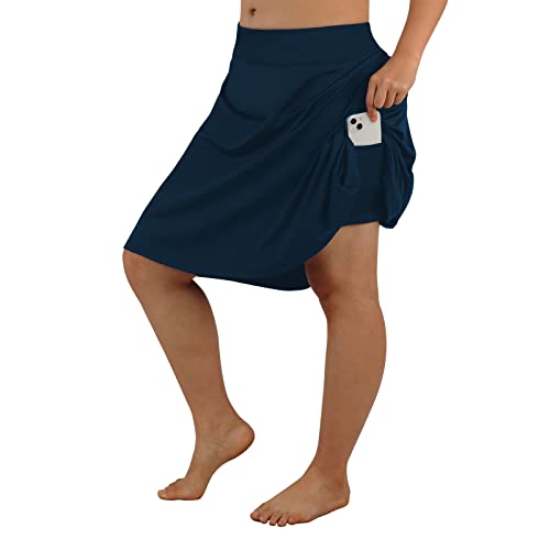 Women Plus Size Knee Length Running Skorts with Pockets - Navy 3X