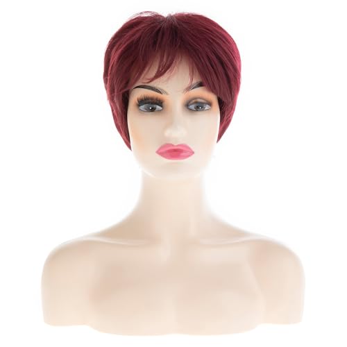 RicHyun Burgundy Pixie Cut Wig with Bangs – Short Natural Synthetic Wig for Women