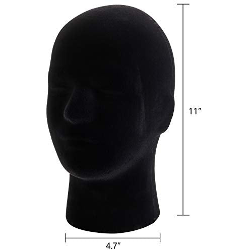 Hedume 2 Pack Mannequin Head Stands Foam Black Velvet Male Display Models for Wig Hat Glasses