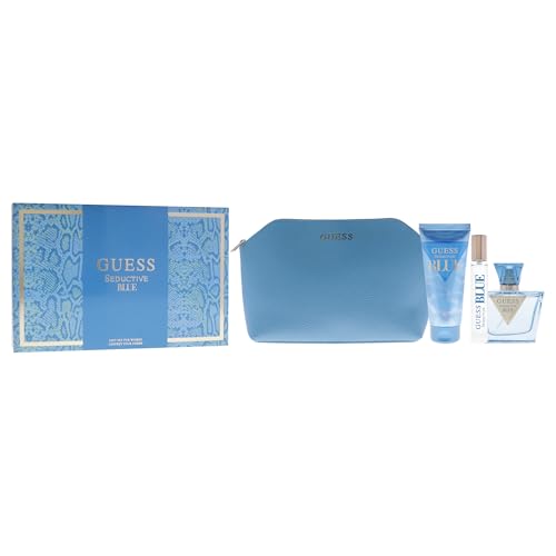 Guess Seductive Blue Women 4-Piece Gift Set 6.4 Fl Oz - EDT Spray, Body Lotion & Pouch