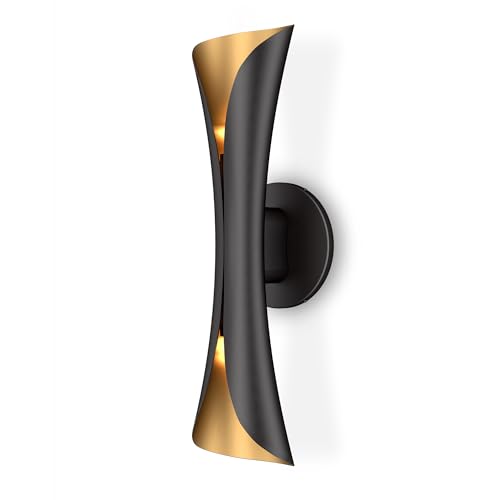 Modern Dimmable Wall Sconce 15.7in Black & Gold - Cinematic Up & Down Lighting - Pack of 1