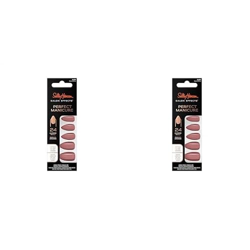 Sally Hansen Salon Effects¢ç Perfect Manicure, Rose & Shine, Press On Nails, Almond Shaped, Non-Damaging Adhesive Tabs, File, and Alcohol Pad Included (Pack of 2)