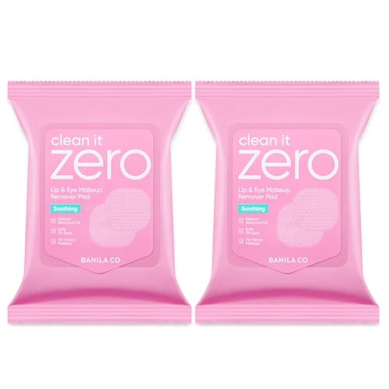 BANILA CO Clean It Zero Soothing Lip & Eye Makeup Remover Pads | Dual-Texture Cleansing Wipes for Waterproof Makeup | Gentle, Refreshing Finish with Natural Oils (30 Pads*2 Pack)