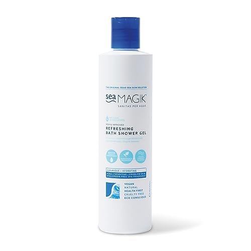 Sea Magik Refreshing Bath Shower Gel 10.14oz/ 300ml with Dead Sea Salt, Organic Seaweed and Plant extracts /100% Vegan/Sustainable Packaging