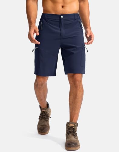 Men's Hiking Cargo Shorts - 9-Inch Inseam, Medium, Navy, Lightweight Outdoor Shorts with 5 Zipper Pockets