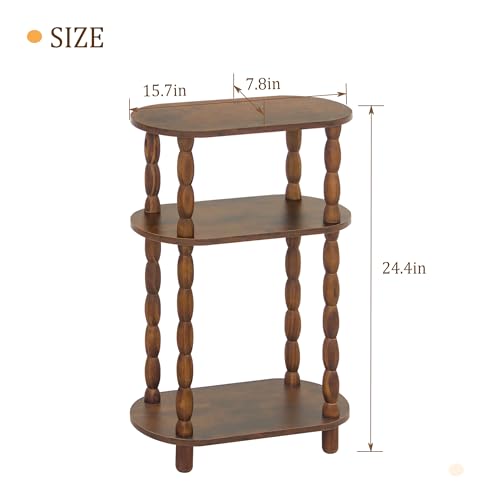 MaxSmeo Set of 2 Rustic Brown Narrow Side Tables - 3-Tier Vintage End Tables