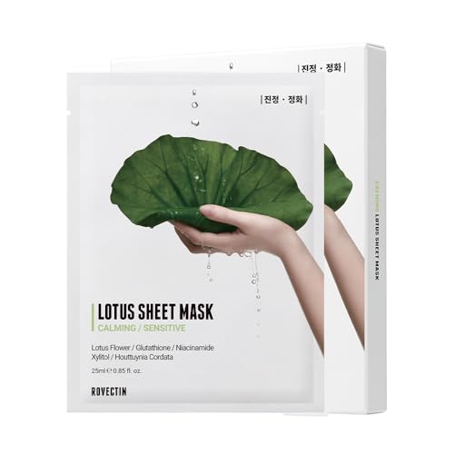 ROVECTIN Calming Lotus Sheet Mask | Soothing Face Mask for Sensitive Skin ? Hydrating, Calming, Barrier Repair & Redness Relief with Lotus Extract