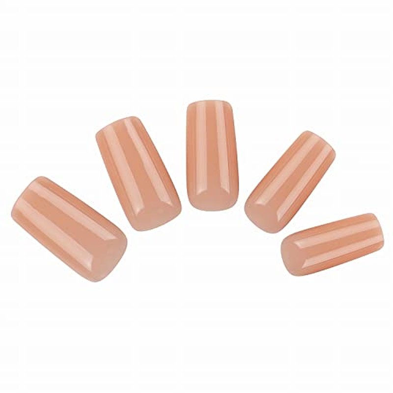 Allkem Soft Gel Nail Tips - Medium Long Square Nail Extensions Kit - 12 Sizes Long Full Cover Nails - Nude (504 Pieces)