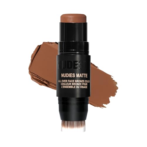 Nudestix Nudies Bronze All Over Matte Bronzing Stick ? 3-in-1 Cream Bronzer for Cheeks, Eyes & Lips with Built-In Brush | Natural Contour & Sun-Kissed Glow