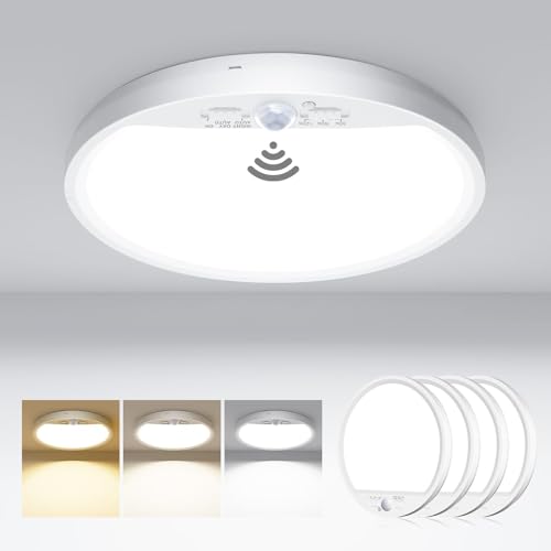 Hepside 4 Pack Motion Sensor Ceiling Light 7 Inch 15W, Adjustable Color & Timer