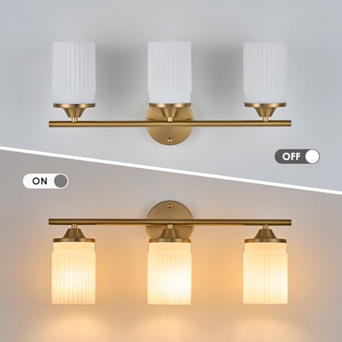 Gold 3-Light Bathroom Vanity Light Fixture with Milk White Shade - 22.8 Inch