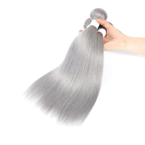 Pure Grey Sliver Human Hair Bundles - Straight Wave Brazilian Extensions 20/22/24 Inch