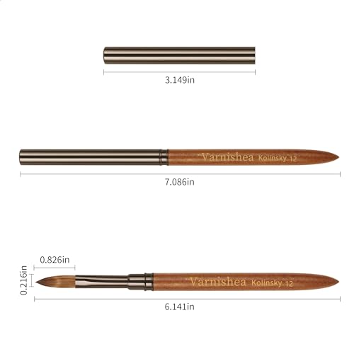 Gunmetal Brown Kolinsky Hair Nail Art Brush Size 12 - Professional Acrylic & Gel Manicure Tool