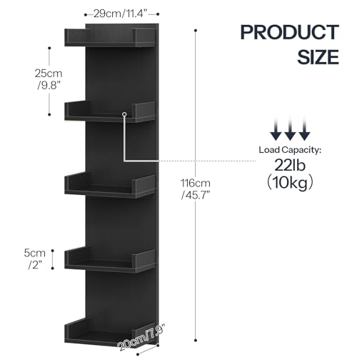 Black 45.7-Inch LED Floating Wall Shelf with Lights - Modern Storage