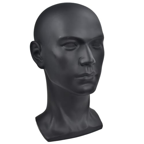 Male Mannequin Head Display Stand for Wigs Glasses Hat Jewelry Cosmetology - Matte Black