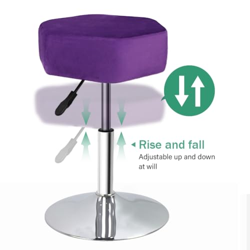 FURWOO Purple Hexagon Velvet Padded Adjustable Salon Stool with No Wheels