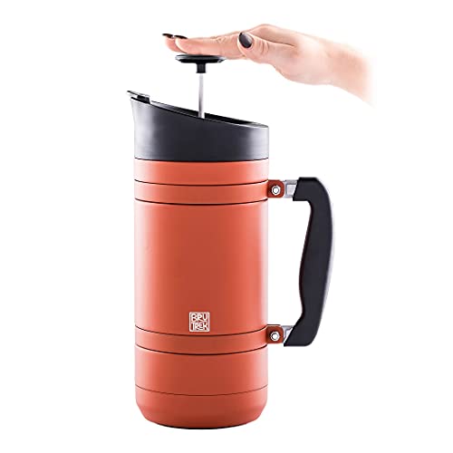French Press Coffee Maker - 48oz Vacuum-Insulated Stainless Steel with No-Spill Lid - Red Rock