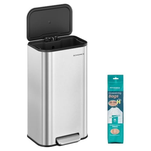 SONGMICS 8 Gallon Stainless Steel Trash Can Silver Soft Close Lid