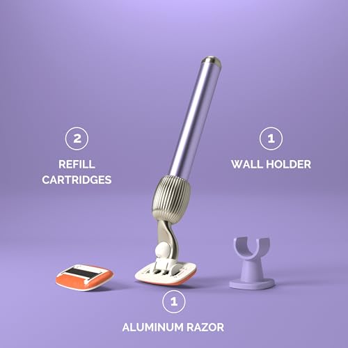 Fler Lilac Women's 5-Blade Razor Starter Set with Refill Blades & Wall Holder