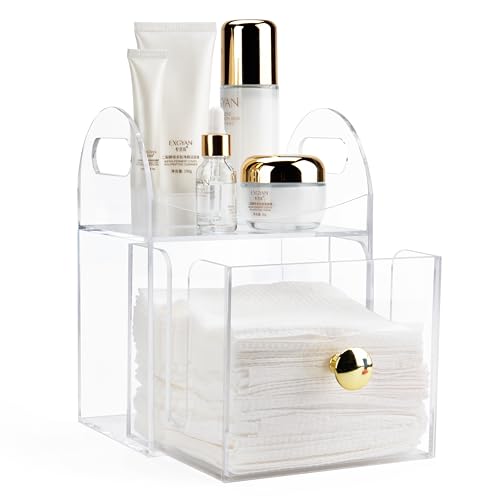 Dual-Purpose Acrylic Face Towel Storage Box with Drawer - Compatible with XL Towels & Makeup Organizer