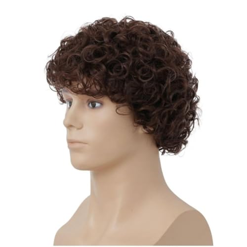 Men's Brown Curly Afro Wig - Short Cosplay Costume Hair, Heat-Resistant Synthetic
