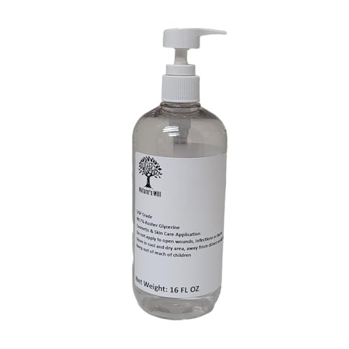 Nature's Will Pure Glycerine/Glycerin USP, FCC Grade For Cosmetic, Natural Moisturizer & Cleanser for Skin, Hair, Crafts, Soap Base Oil - Kosher, Halal Certified 16 FL OZ