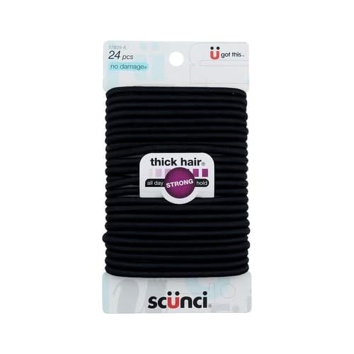 Scunci Effortless Beauty No-damage Black Elastics, Thick Hair 24 ea (Pack of 1)