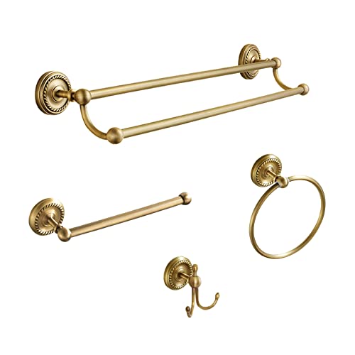4 Pack Double Antique Brass Bathroom Accessories Set - Wall-Mounted Hardware