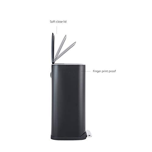 Rectangular Metal Trash Can with Soft-Close Pedal 32L Black