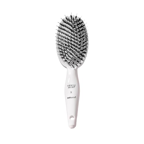 Hairtamin White Paddle Hair Brush for All Hair Types, Detangling & Styling