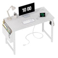 White Computer Desk with Power Outlet and USB Charging Station, 39.4 Inch Teen Study Table