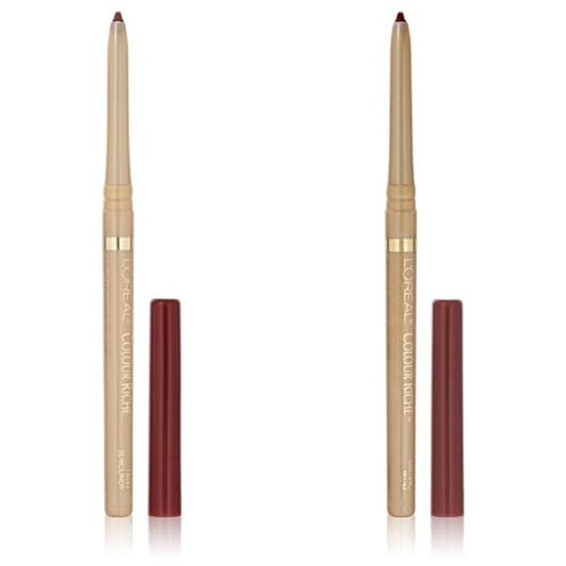 L'Oreal Paris Colour Riche Lip Liner Bundle with Omega 3 and Vitamin E, Truly Burgundy 0.007 oz. and Lasting Plum 0.007 oz.