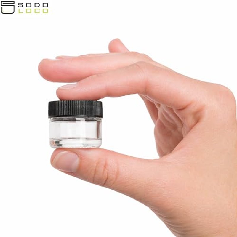 (200 Pack) 5ml Thick Glass Jars with Black Lids - Airtight Containers for Oil, Lip Balm, Wax, Cosmetics - Mini Refillable Jars Great for Travel, Samples, & More