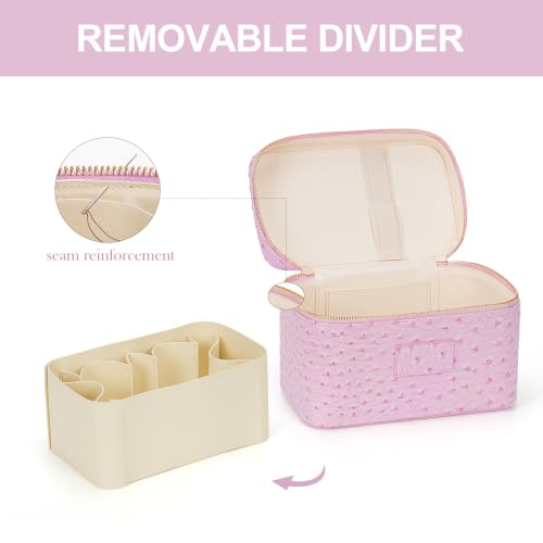 HiTotes Leopard Makeup Bag Ostrich Pink - Travel Cosmetic Case, PU Leather