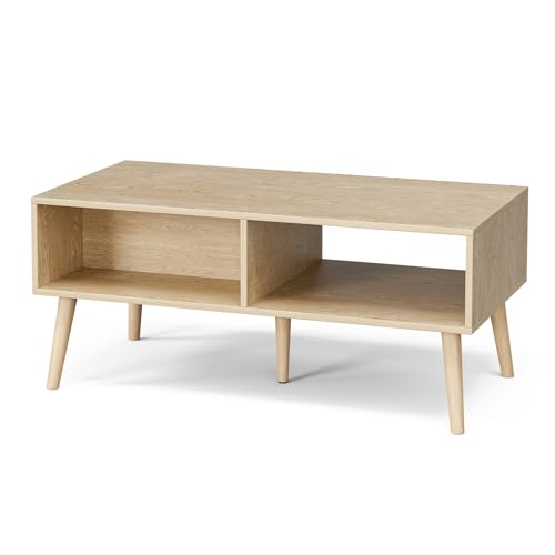 Oak Rattan Coffee Table with Drawer - Boho Natural Finish, Rustic Style