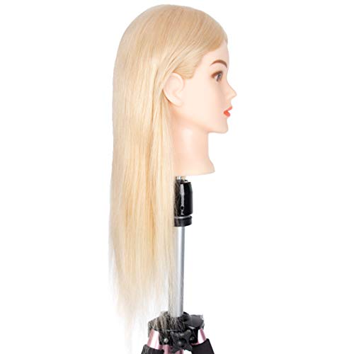 18-Inch Blonde Human Hair Mannequin Head for Hair Styling Practice and Dying