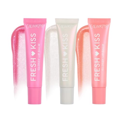 ColourPop Fresh Kiss Lip Gloss Set - Hydrating & Shimmering Lip Balm Trio with Peptides & Hyaluronic Acid, 3 Flavors (Whipped Cream, Raspberry, Peach Mochi) - Vegan & Cruelty-Free