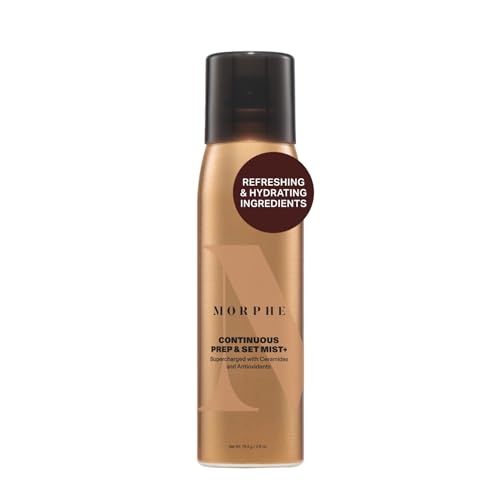 Morphe Continuous Setting Duo - Full-Size Prep & Set Mist (2.8 oz) + Travel-Size Mini Mist (1.3 oz), Micro-Fine Sprays with Ceramides and Antioxidants for Hydration & Hold