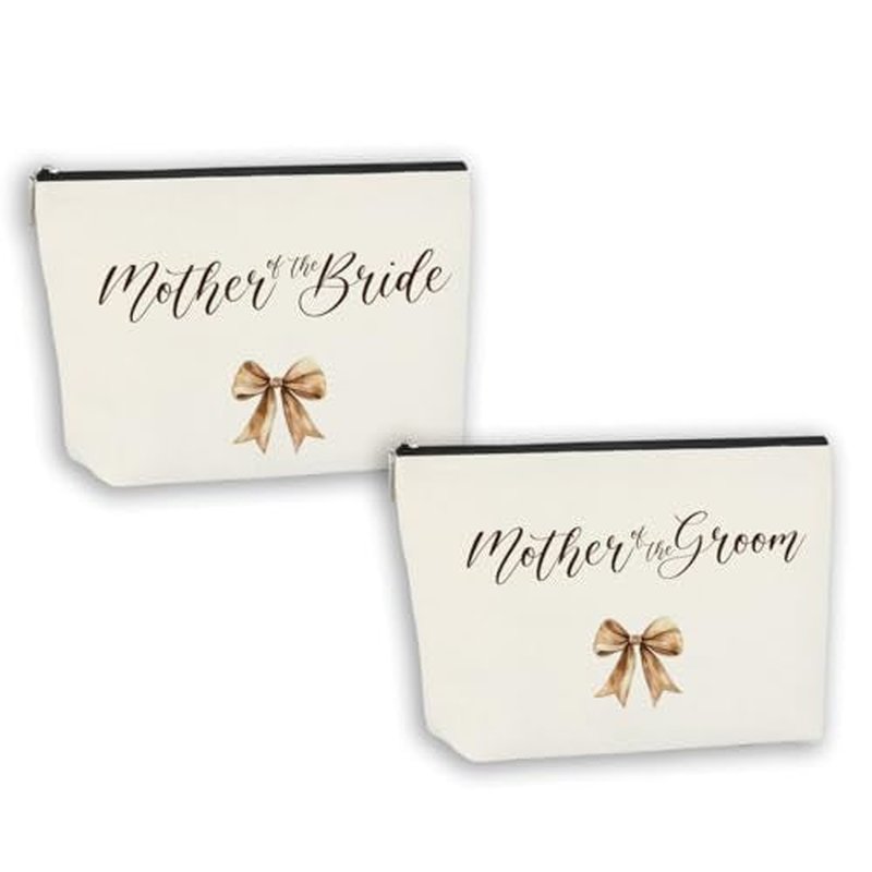2PCS Wedding Makeup Bags Set for Mothers of Bride and Groom, Wedding Gift Mother of The Bride Makeup Bag Mother of Groom Canvas Print for Mom in Law Engagement Gift
